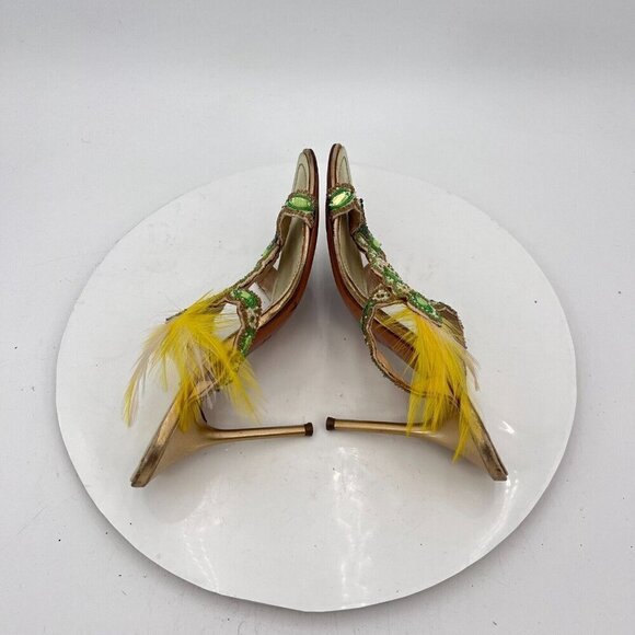 Rene Caovilla Women Size EU 35.5 US 5.5 Yellow Multicolor Rhinestone Heel Sandal - Picture 6 of 13